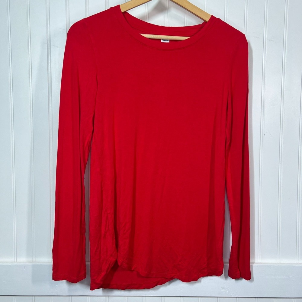 Old Navy Red Long Sleeve Crew Neck T-Shirt Minimalist Soft Knit Basic Layering S